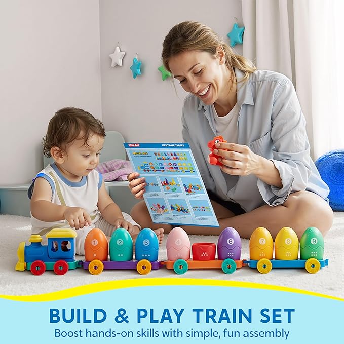 Play-Act Learning Toy for Toddlers 1 2 3 Years Old, Counting, Matching & Sorting Montessori Learning Dinosaur Train Including 9 Dinosaurs, Easter Basket Stuffers Birthday Gift for Baby Boys Girls