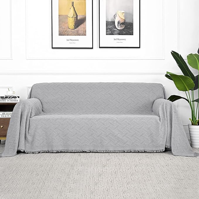 MYSKY HOME Light Grey Geometrical Sofa Covers, Couch Cover for 2 Cushion Couch, Sectional Couch Cover Living Room Sofa Throws Sofa Slipcovers for Pets, & Kids (X-Large, 71" x 118", Light Grey)