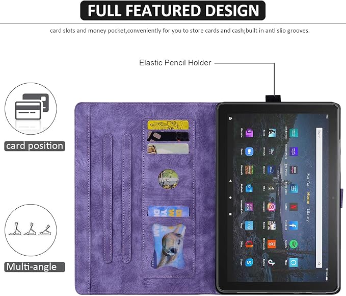 Dteck Case for Samsung Galaxy Tab S9 FE+ Plus 5G Tablet Case 12.4 2023 with Pencil HolderPU Leather Embossed Flower Cat Folio Multi-Angle Viewing Stand Shockproof Protective Tablet 12.4 CoverBlue