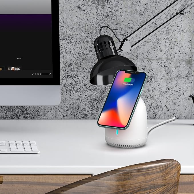 RapidX Capo Magnetic Wireless Charger Portable Bluetooth Speaker &amp MagSafe Stand for iPhone 15 14 13 12 / Mini Plus Pro &amp Pro Max (White)