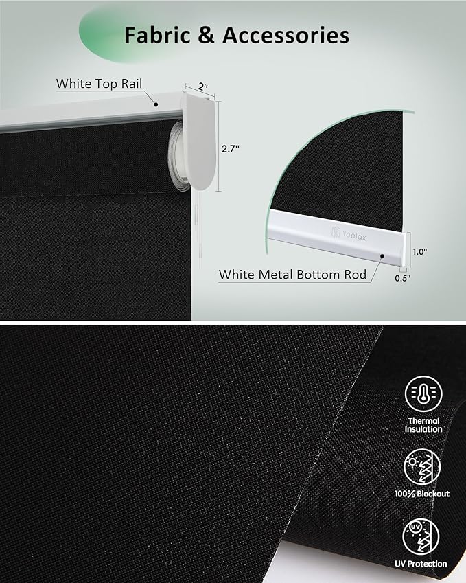 Yoolax Motorized Blinds App Control, Blackout Roller Shades for Windows, Cordless Automatic Shades Roller Window Blinds for Bedroom Living Room Office (Blackout Apex Black, 35" W x 72" H)