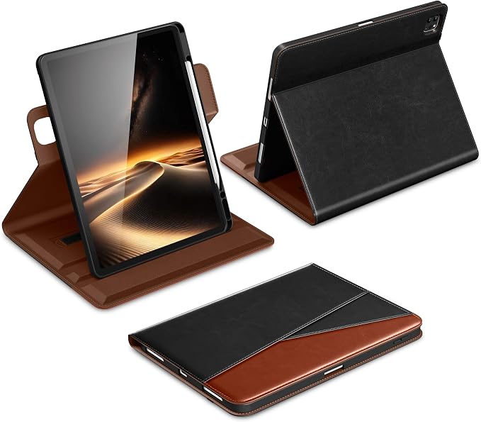 DTTO for iPad Pro 12.9 6th/5th/4th Gen Case (2022/2021/2020) Black | 360 Degree Rotating Premium Faux Leather Folio Stand Cover with Pencil Holder for iPad Pro 12.9 3rd Generation Case 2018