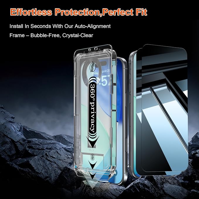 OneFish Screen Protector for iPhone 13 Pro Max / 14 Plus Privacy 4-Way 360° Anti-Spy Tempered Glass 9H Hardness HD Clear Anti-Fingerprint 3D Curved Edges Case-Friendly &amp Easy Installation