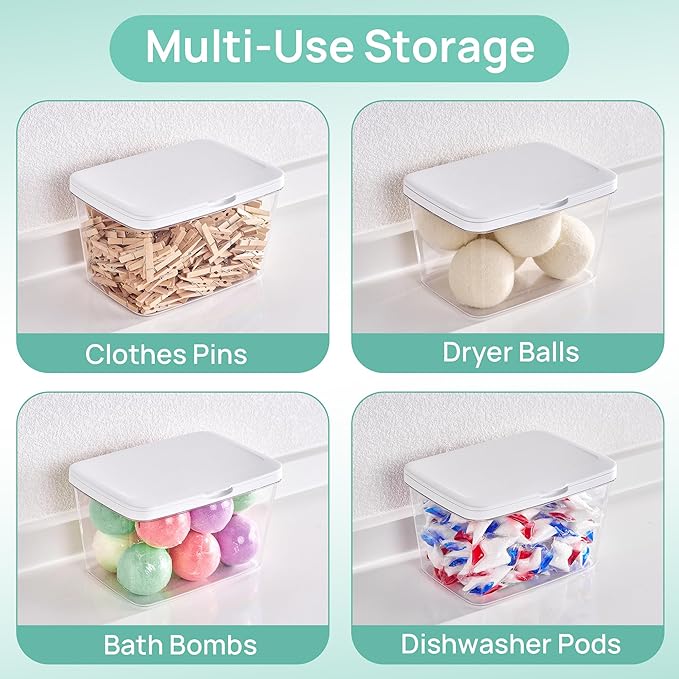 Vtopmart 4 Pack Laundry Pods Container and Dryer Sheet Holder, Detergent Powder Container with Lids &Labels & Scoop for Laundry Room Organization, Laundry Storage for Powder, Pods, Scent Booster Beads