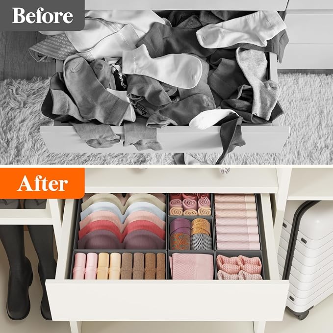 Lifewit 16 Pack Drawer Organizer, Dresser Underwear Drawer Organizer Bins, Foldable Fabric Closet Organizers, Storage Drawer Dividers, Dorm Room Essentials for Clothing, Socks, Towels, Ties Gray