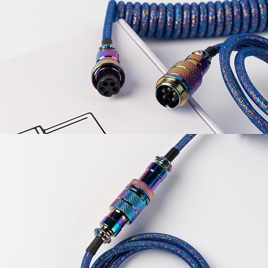 Keychron Premium Coiled USB-C Angled Purple Cable 5-Pin GX16 Detachable Metal Connector USB-A Adapter Double-Sleeved Design for Mechanical Keyboards Charging and Data Sync