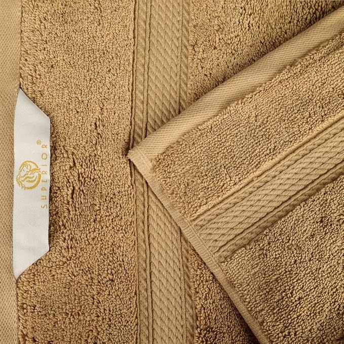 Superior Egyptian Cotton Pile Bath Towel Set of 2, Ultra Soft Luxury Towels, Thick Plush Essentials, Absorbent Heavyweight, Guest Bath, Hotel, Spa, Home Bathroom, Shower Basics, Toast