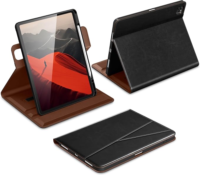 DTTO for iPad Pro 12.9 6th/5th/4th Gen Case (2022/2021/2020) Black | 360 Degree Rotating Premium Faux Leather Folio Stand Cover with Pencil Holder for iPad Pro 12.9 3rd Generation Case 2018
