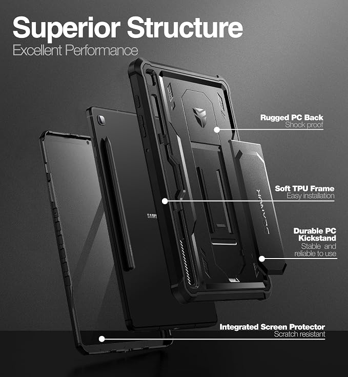 Dexnor Case for Samsung Galaxy Tab S6 Lite 10.4 Inch 2024/2022/2020 [Built in Screen Protector &amp Kickstand] with Pen Holder Heavy Duty Shockproof Full Body Protective Cover for Tab S6 Lite (Black