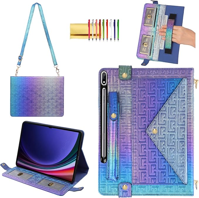 Handbag Case for Samsung Galaxy Tab S10 FE/S9 FE 10.9/S9/S8/S7 11 Techcircle Folio Stand Crossbody Wallet Protective Cover with S Pen Holder &amp Card Slots Hand Strap &amp Shoulder Strap Black