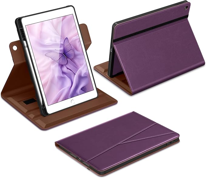 DTTO for iPad 9th/8th/7th Gen Case 10.2 Inch (2021/2020/2019) Brown | 360 Degree Rotating Premium Faux Leather Folio Stand Cover with Pencil Holder Auto Sleep/Wake Multiple Angles Hand Strap