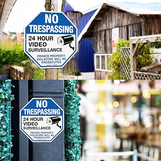 2-Pack No Trespassing Sign Private Property Protected By Video Surveillance Violators Will Be Prosecuted Sign, 12 x 12 Inch Reflective Aluminum, UV Protected, Weather/Fade Resistant, Easy to Install