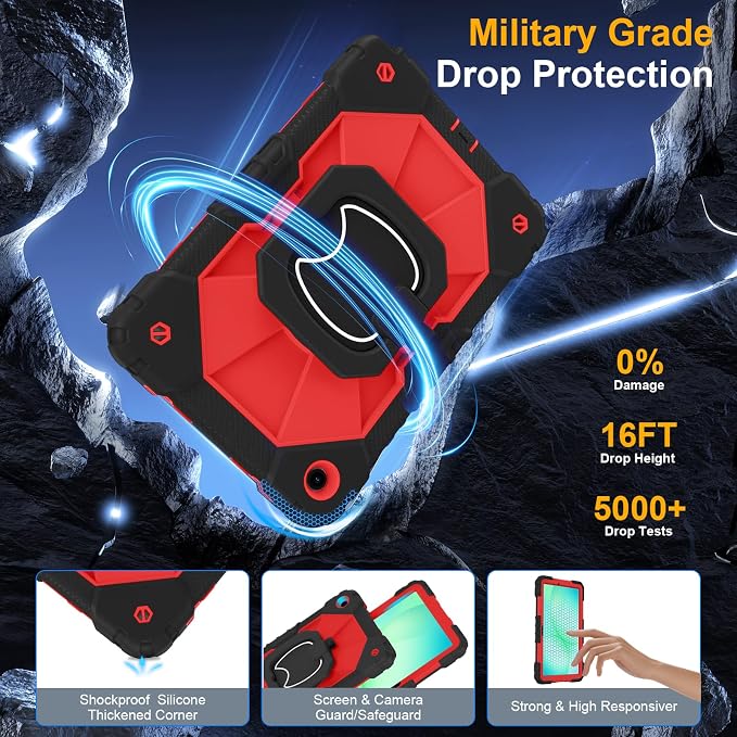 Case for Samsung Galaxy Tab A9 Plus 11 Inch 2023 Ubearkk Rugged Case for Samsung Galaxy A9+ Tablet SM-X210/X216/X218 with Screen Protector 360 Rotating Stand Shoulder Strap Pen Holder Black