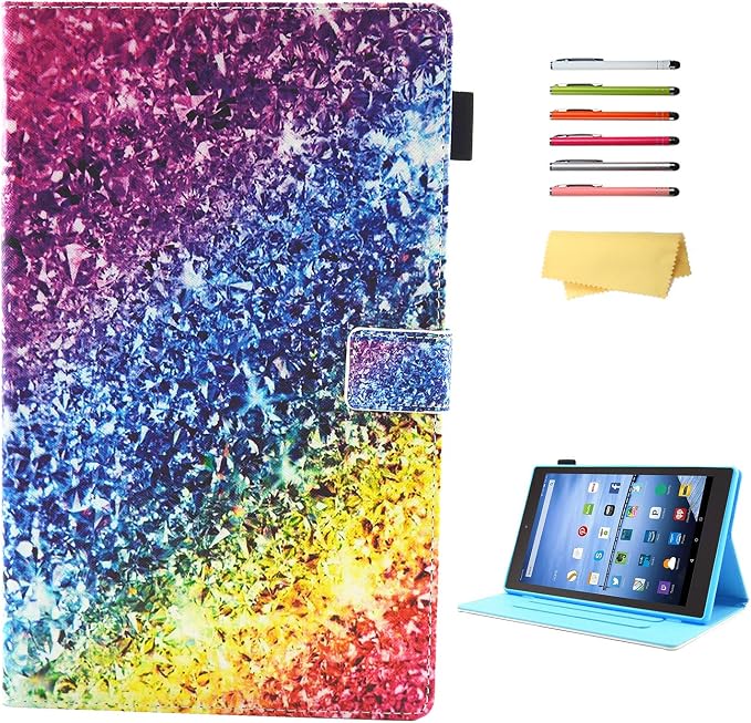 Kindle Fire HD 8 Tablet Case (8th/7th/6th Generation)Smart Stand Synthetic Leather Cover with Auto Wake/Sleep [Card &amp Pencil Holder] for 8 Amazon Fire HD 8 (2018/2017/2016) Blue Sea Beach