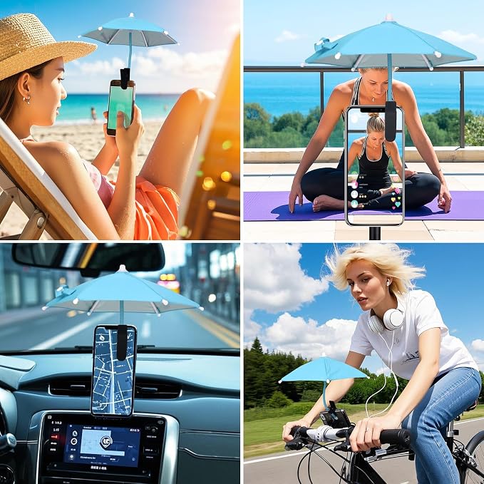 Mini Clip-on Phone Umbrella for Sun Flexible Adjustable Handle Cell Phone Umbrellas Sun Shade Protects from Sunlight and Glare Universal Fit for All Smartphones Black