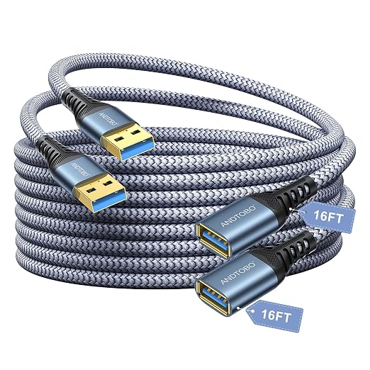 ANDTOBO 2 Pack (10FT+10FT) USB Extension Cable USB 3.0 Type A Male to Female Extender Cables High-Speed Data Transfer 5Gbps Compatible with Gamepad Printer USB Keyboard Flash Drive Hard Drive