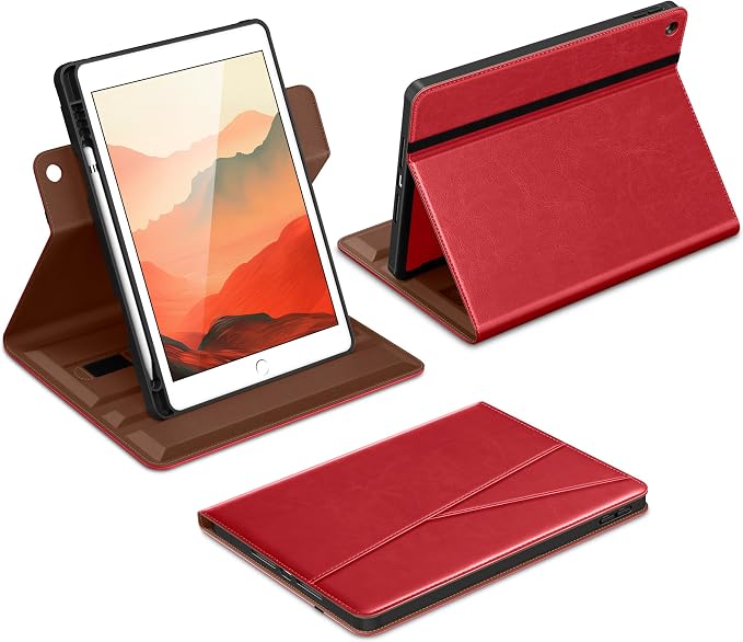 DTTO for iPad 9th/8th/7th Gen Case 10.2 Inch (2021/2020/2019) Brown | 360 Degree Rotating Premium Faux Leather Folio Stand Cover with Pencil Holder Auto Sleep/Wake Multiple Angles Hand Strap