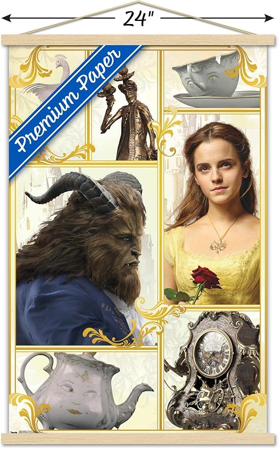 Trends International Disney Beauty And The Beast - Group Wall Poster, 22.375" x 34", Premium Print and Beechwood Hanger Bundle