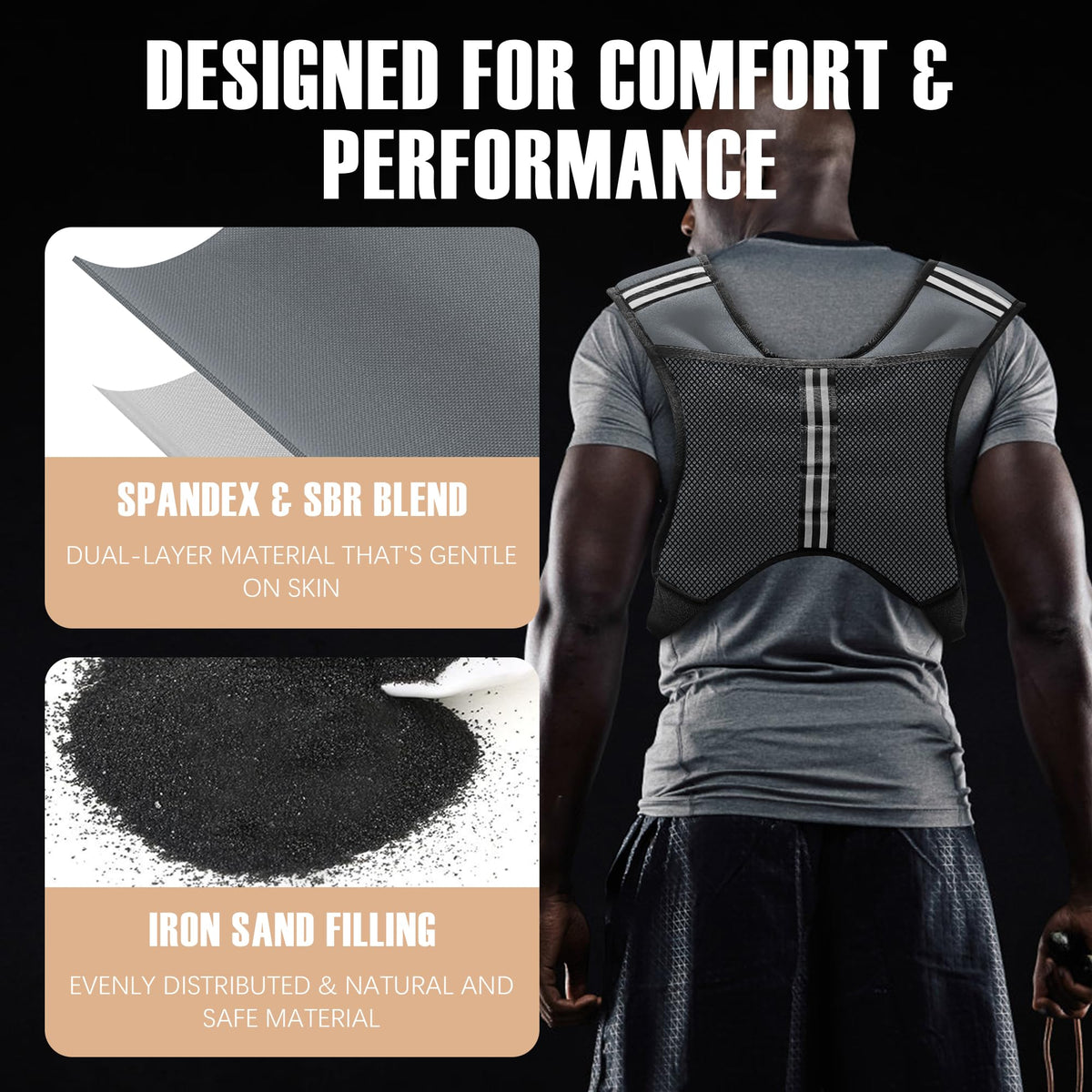 NATURELUX Weighted Vest with Reflective Stripe and Adjustable Buckle Straps, Dark Grey, 10 lbs