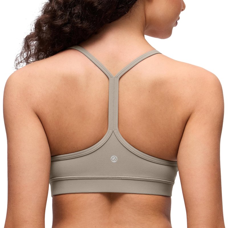 CRZ YOGA Butterluxe Y Back Sports Bras for Women - Padded Racerback Low Impact Spaghetti Thin Strap Workout Yoga Top Warm Ash Grey Large