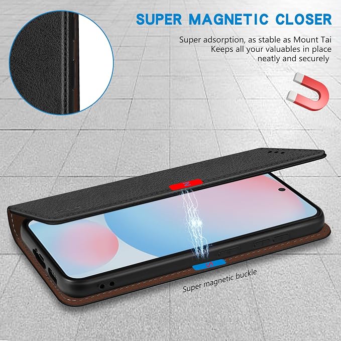 ZZXX for Samsung Galaxy S25 Wallet Case with [RFID Blocking] Card Slot Stand Strong Magnetic Leather Flip Fold Protective Phone Case for Samsung Galaxy S25 Case Wallet(Black-6.2 inch)