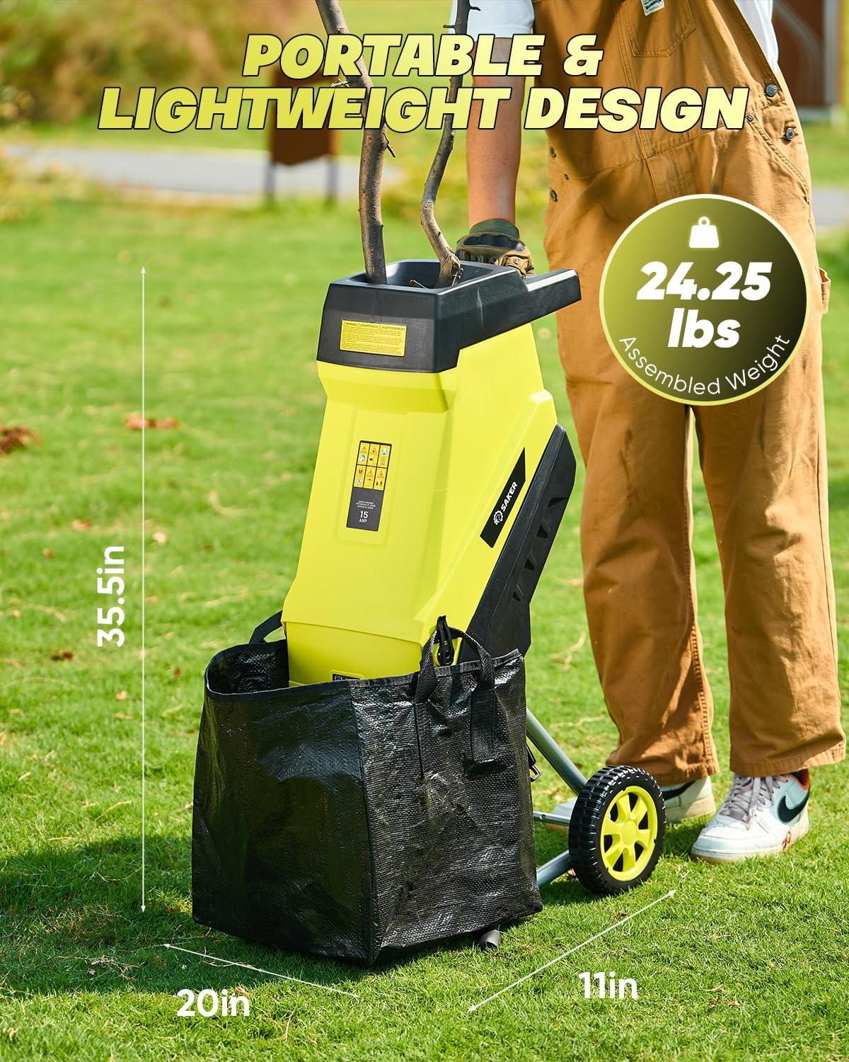 Saker Electric Wood Chipper Shredder 15-Amp Corded 1.8inch Cutting with Collection Bag Double-Sided Blade for Cutting Branches, Clippings, Yard Debris SK-TC110A