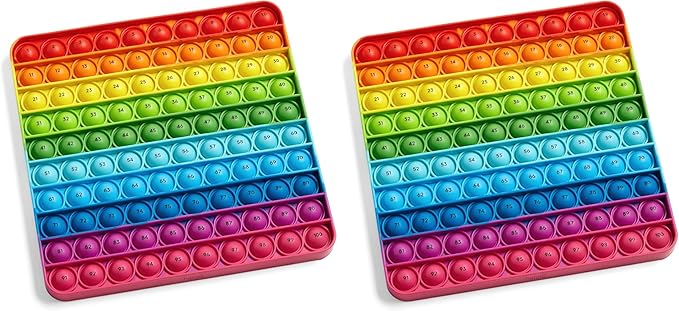 hand2mind Hundred Board Sensory Bubble Popper,Pop Fidget Toys for Kids,Multiplication Board,Math Manipulatives Kindergarten,Fine Motor Toys,Fidgets for Classroom,Calm Down Corner Supplies,(Pack of 2)