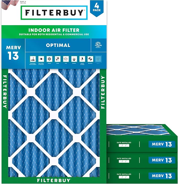 Filterbuy 12x20x2 Air Filter MERV 13 Optimal Smoke & Allergy Defense,