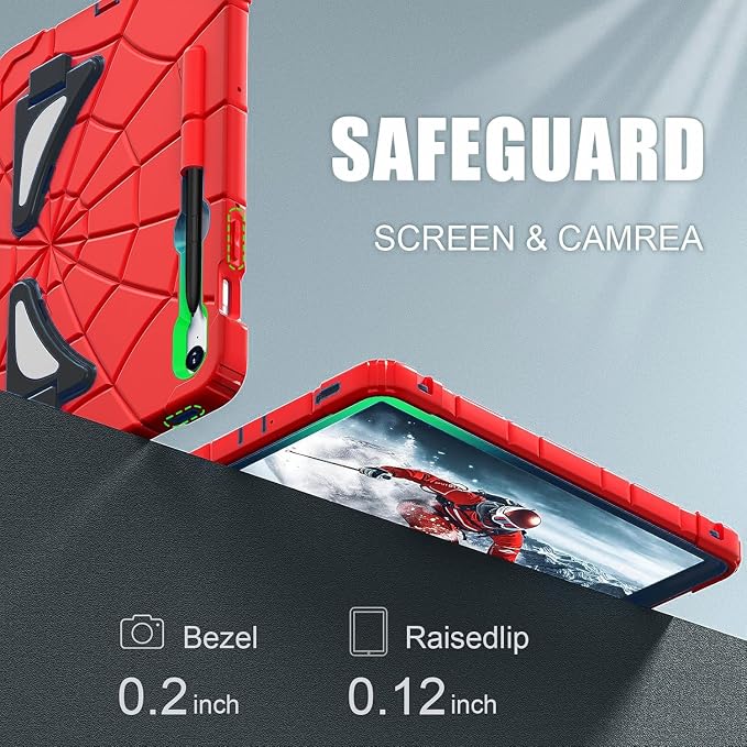 Case for Samsung Tab A7 Lite 8.7 inch 2021 Release SM-T220/T225/T227u Shockproof Cute Kids Silicone Protective Cover for Galaxy Tab A7 Lite 8.7 inch with Kickstand Shoulder Strap Red+Black