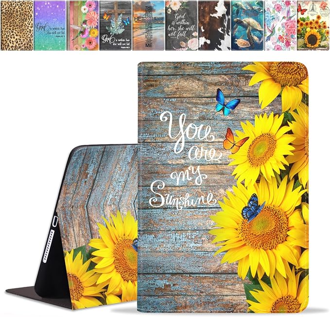 Case for iPad (A16) 11th Generation 11 Inch 2025 iPad 10th Generation 10.9 Inch 2022 Premium PU Leather Stand Folio Cover with Auto Sleep/Wake American Flag Sunflower and Cow