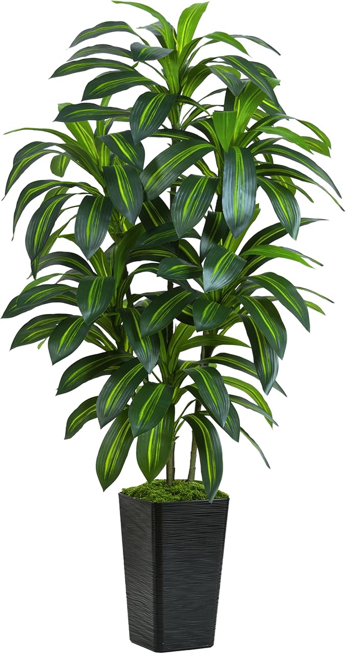 Artificial Dracaena Plant 6FT Tall - Fake Tree with Black Planter - Faux Yucca Tall Fake Floor Plant in Pot - Artificial Trees for Home Bedroom Office Indoor Living Room Decoration