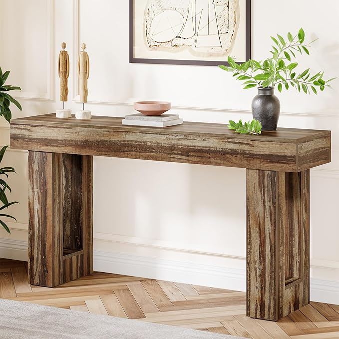 Tribesigns 63-Inch Long Console Table, Farmhouse Wooden Sofa Table Behind The Couch, Narrow Entryway Table for Entrance, Hallway, Living Room (Mottled Gray Brown)