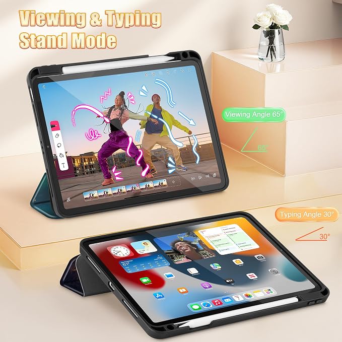 Tuiklol for iPad Pro 11 Inch 4th / 3rd / 2nd / 1st Gen Case 2022 2021 2020 | 2018 Build-in Pencil Holder with Stand TPU Back Cover &amp Trifold Stand &amp Auto Wake/Sleep Tablet Case Black Cat