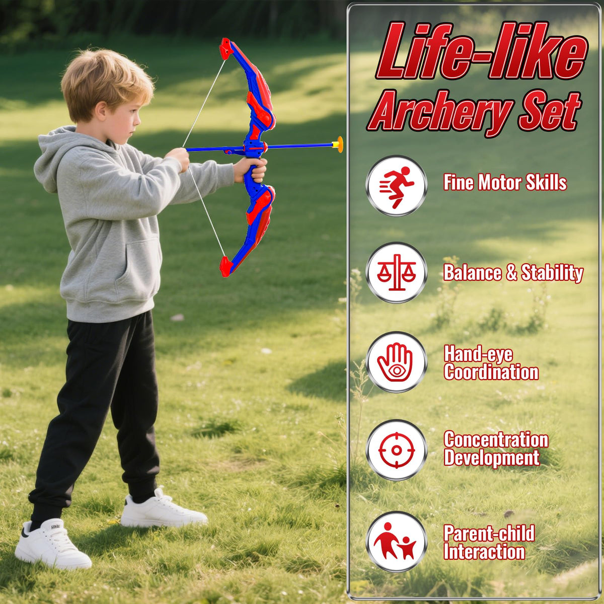 Motivekit Spider Bow and Arrow Set for Kids, 2 Pack Led Archery Set, Bow Arrow Set with 20 Suction Cup Arrows, Target with Stand & 6 Target Cans, Birthday Gift Bow and Arrow Set for Kids 4-6