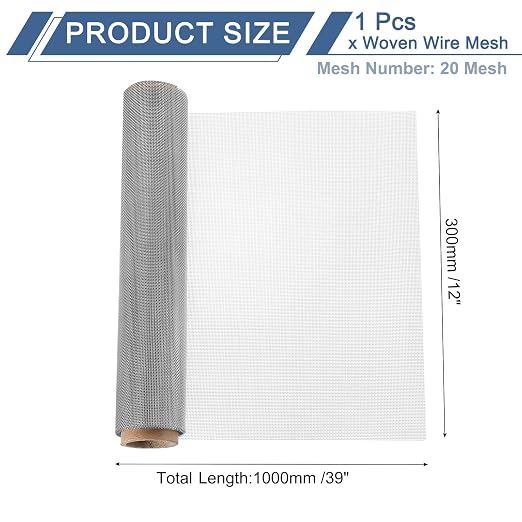 uxcell 20 Mesh 39" x 12" Woven Wire Mesh, 304 Stainless Steel Air Vent Filter