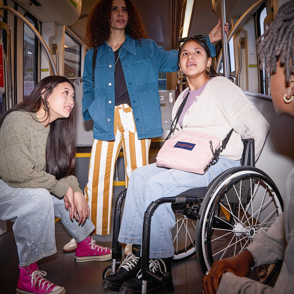 JanSport Central Adaptive Accessory Bag – Wheelchair & Walker Compatible, Versatile Carry Options, Tuck-Away Adjustable Loops, SaniStash Pocket for Easy Access, Red/Multi Hippie Days
