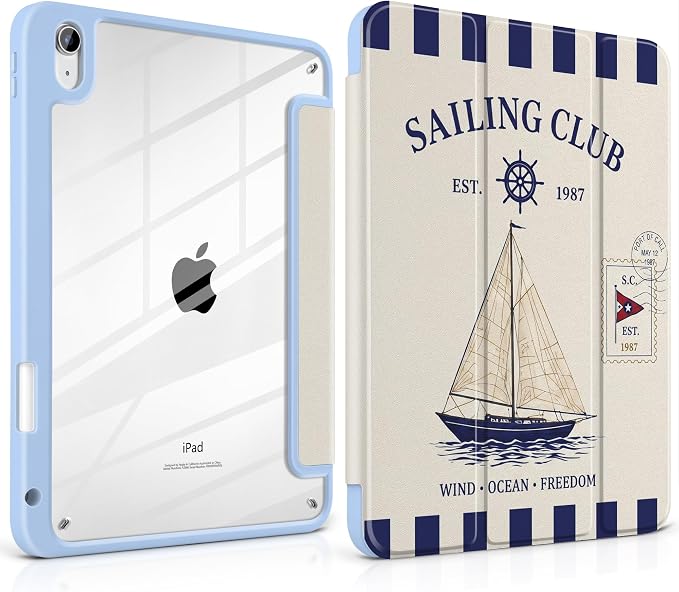 Case for iPad (A16) 11th Generation 11 inch 2025 /iPad 10th Gen 10.9 2022 - Aesthetic Cute Preppy Design Trifold Cover with Soft TPU Bumper Clear Back Auto Sleep/Wake Waves