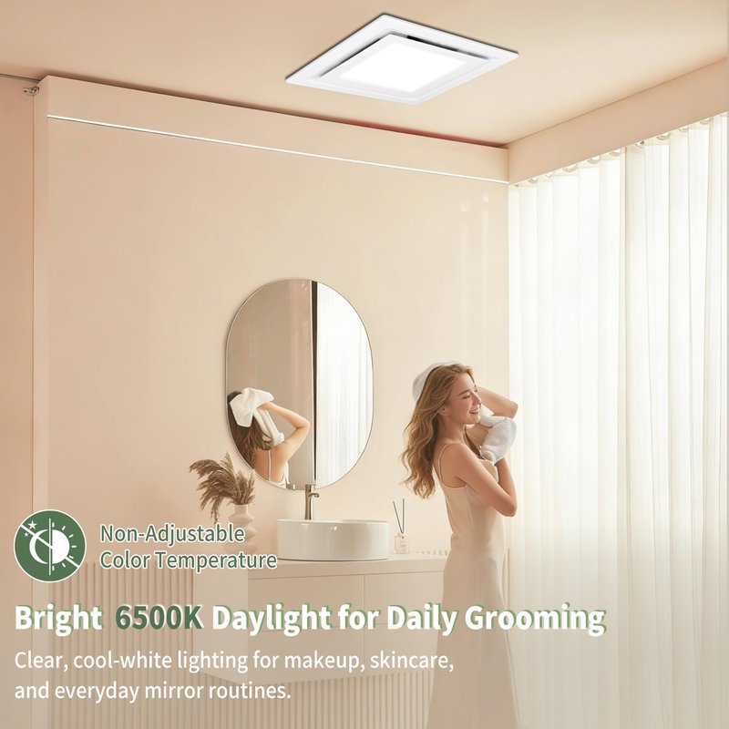 Orvexa Bathroom Exhaust Fan with Light, 140 CFM 1.0 Sone Quiet Bathroom Fan with Light, 12" x 12" Panel, 10" x 10" Ceiling Opening, 4" Duct, 6500K 1200LM LED, Independent Fan & Light Controls
