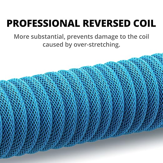 GUNMJO Pro Custom Coiled USB C Cable for Gaming Keyboard Double-Sleeved Mechanical Keyboard Cable with Detachable Metal Aviator 1.5M USB-C to USB-A Blue Color