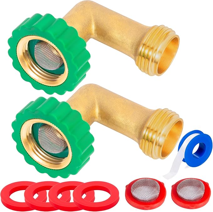 Lead-Free Brass 90°Hose Elbow Fitting, 90 Degree Hose Saver Green Quick Swivel