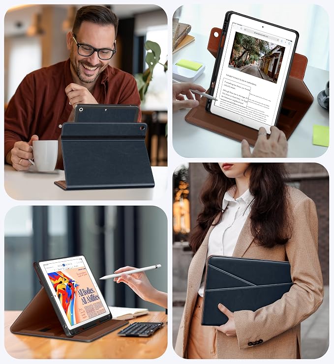 DTTO for iPad 9th/8th/7th Gen Case 10.2 Inch (2021/2020/2019) Brown | 360 Degree Rotating Premium Faux Leather Folio Stand Cover with Pencil Holder Auto Sleep/Wake Multiple Angles Hand Strap