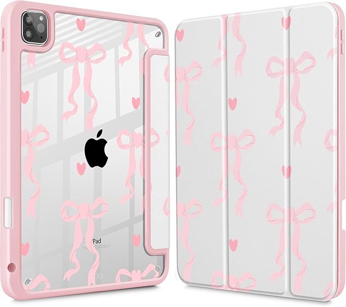 Case for iPad 12.9 Inch (6th/5th/4th/3rd Generation 2022/2021/2020/2018) Pencel Holder + Trifold Support Auto Sleep/Wake Transparent Shockproof Back Cover Abstract Floral SD163