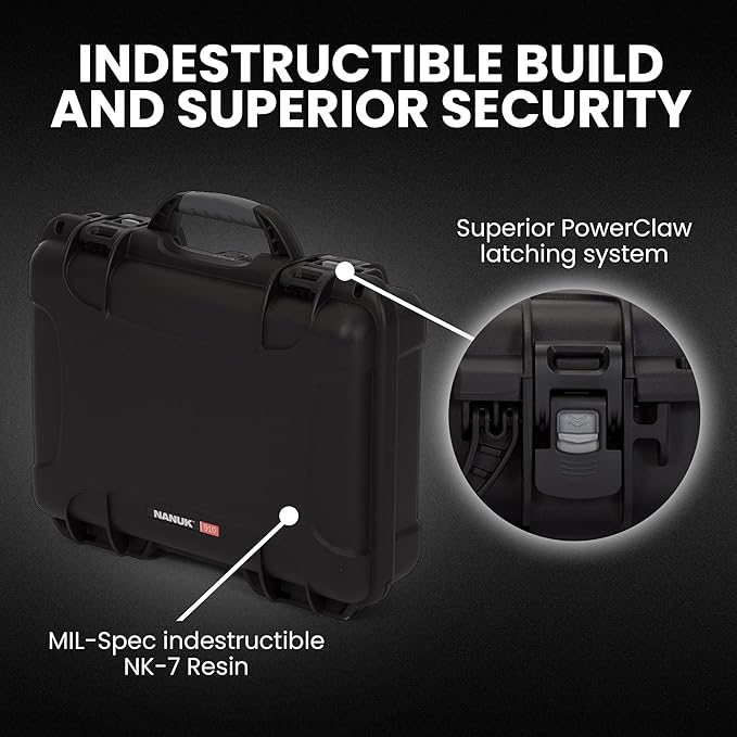 NANUK 910 Hard Case with Customizable Cubed Foam, IP67 Waterproof, Dustproof and Impact Resistant, 14.3” x 11.1” x 4.7”, Rugged Construction for Ultimate Protection, Made in Canada – Black