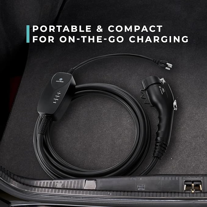Lectron Portable Level 1 J1772 EV Charger with Wi-Fi/App Control - 12 Amp, 120V Portable Charger with NEMA 5-15 Plug, 16ft Charging Cable - for J1772 Electric Vehicles ONLY