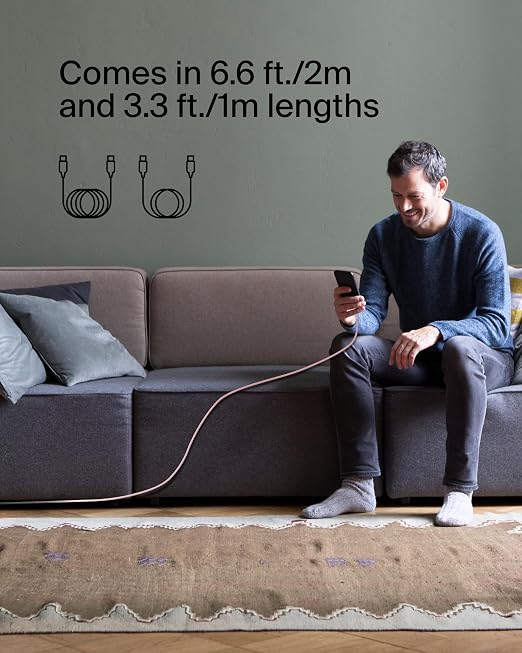 Belkin USB C to USB C Braided Cable 3.3ft iPhone Charger Cord | tangle-free braided cord iPhone 17/16 Samsung Galaxy S25 Pixel 9 MacBook iPad Pro Nintendo Switch 2 travel essential