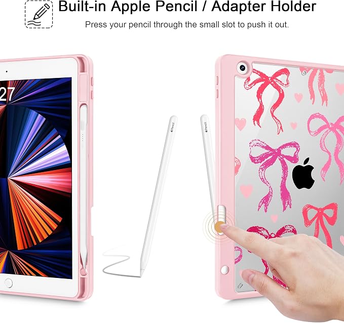 May Chen for iPad 9th Generation with Pencil Holder iPad 8th/7th Gen Case 10.2-inch [Penceil Holder] Trifold Stand Auto Wake/Sleep Clear TPU Protection Back Cover Ballet Shoes