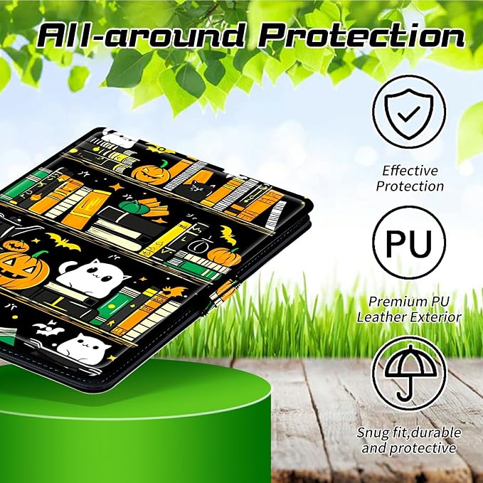for Walmart Onn 10.1 2024 Onn 10.1 Gen 4 Universal Tablet Case 360 Degree Rotating Kickstand Protective Stand Case with Multiple Viewing PU Leather Shell Case Black Book Cat