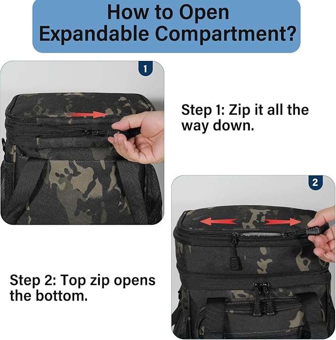 Lunch Box Cooler Bag - Insulated Tactical Lunchbox for Men - Large Lunch Pail Kit for Adults Work Outdoor Shifts Trips Black Camo 25L