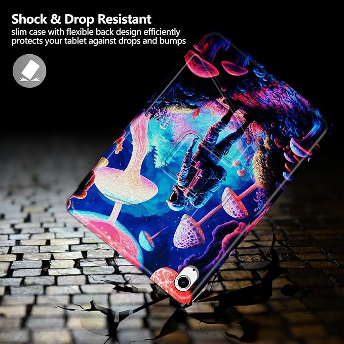 Astronaut Mushrooms Pattern Case for iPad 10.2 iPad 9th Generation 2021/ iPad 8th Generation 2020/ iPad 7th Generation 2019360 Degree Rotating Stand Protective Cover with Auto Sleep/Wake