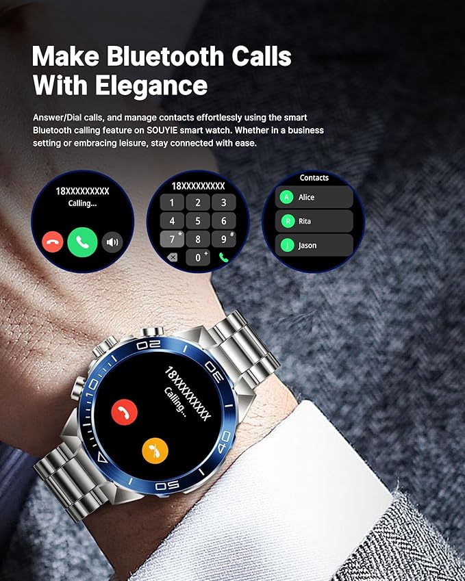 SOUYIE Smart Watch for Men,1.43''AMOLED Screen with 24 Hours Healthy Monitor, 100+ Sports Modes Fitness Tracker Watch, High-Capacity Battery Pedometer Calorie Smartwatch Compatible Android iOS
